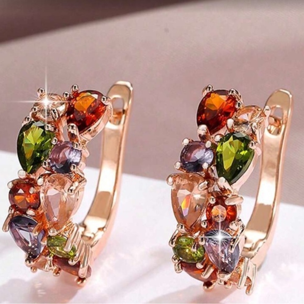 ✨NEW Multicolor Gemstone Rhinestone Faux Diamond Hypoallergenic Hoop Earrings